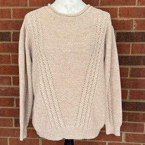 Lucky Brand Oatmeal Relaxed Fit Cable Knit Sweater